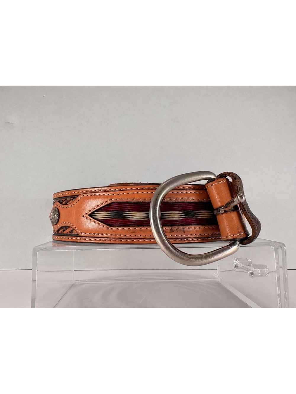 Justin Western Belt Size 42 Braided Horsehair Inlay Top Grain Cowhide Mexico